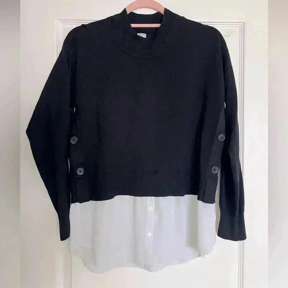 Tristan Black Button-Side Layered Sweater Top